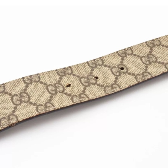 Authentic GUCCI Belt GG Supreme Interlocking Buckle Beige Brown Silver - Picture 7 of 16